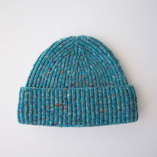 Ribbed Hat • Donegal Tweed • Turquoise