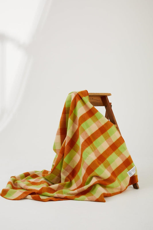 Wool blanket draped over a wooden step ladder