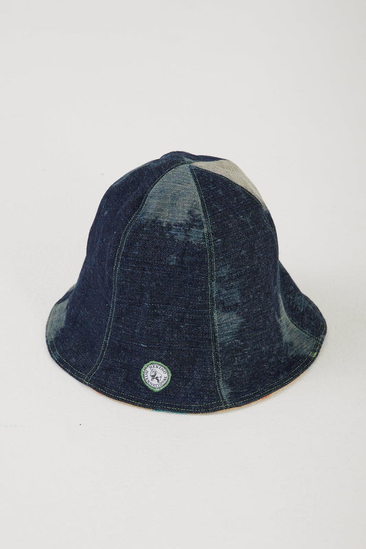 Upcycled deadstock denim and wool blanket hat 
