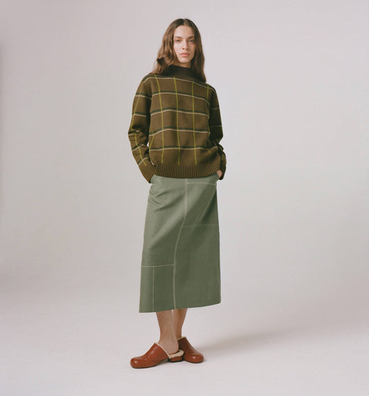 Merino Wool Jacquard Checked Sweater Green